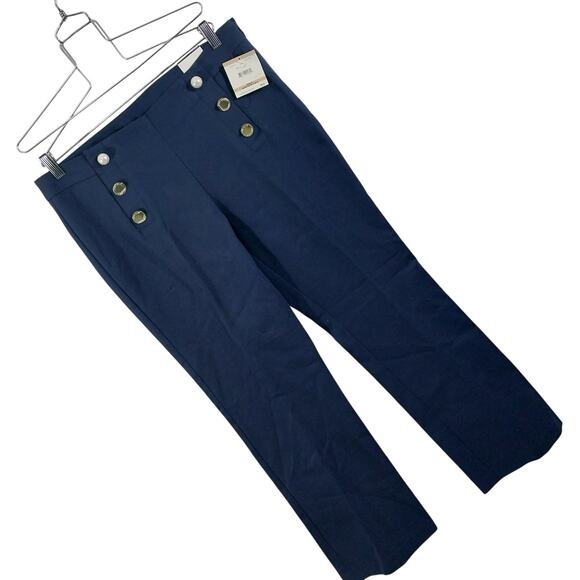 NWT@$89! ANNE KLEIN! SWEET NAVY BLUE BUTTONED SAILOR STYLE TROUSERS! SZ 12 - Picture 1 of 11